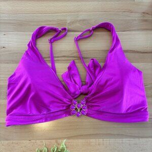 Trina Turk Fuchsia Hot Pink Gem Embellished Halter Bikini Swim Top Size 14